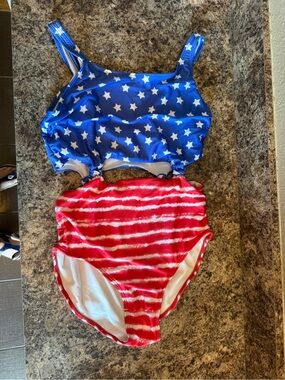 Art Class Red Blue & White Star One Piece SwimSuit Cut Out Patriotic
